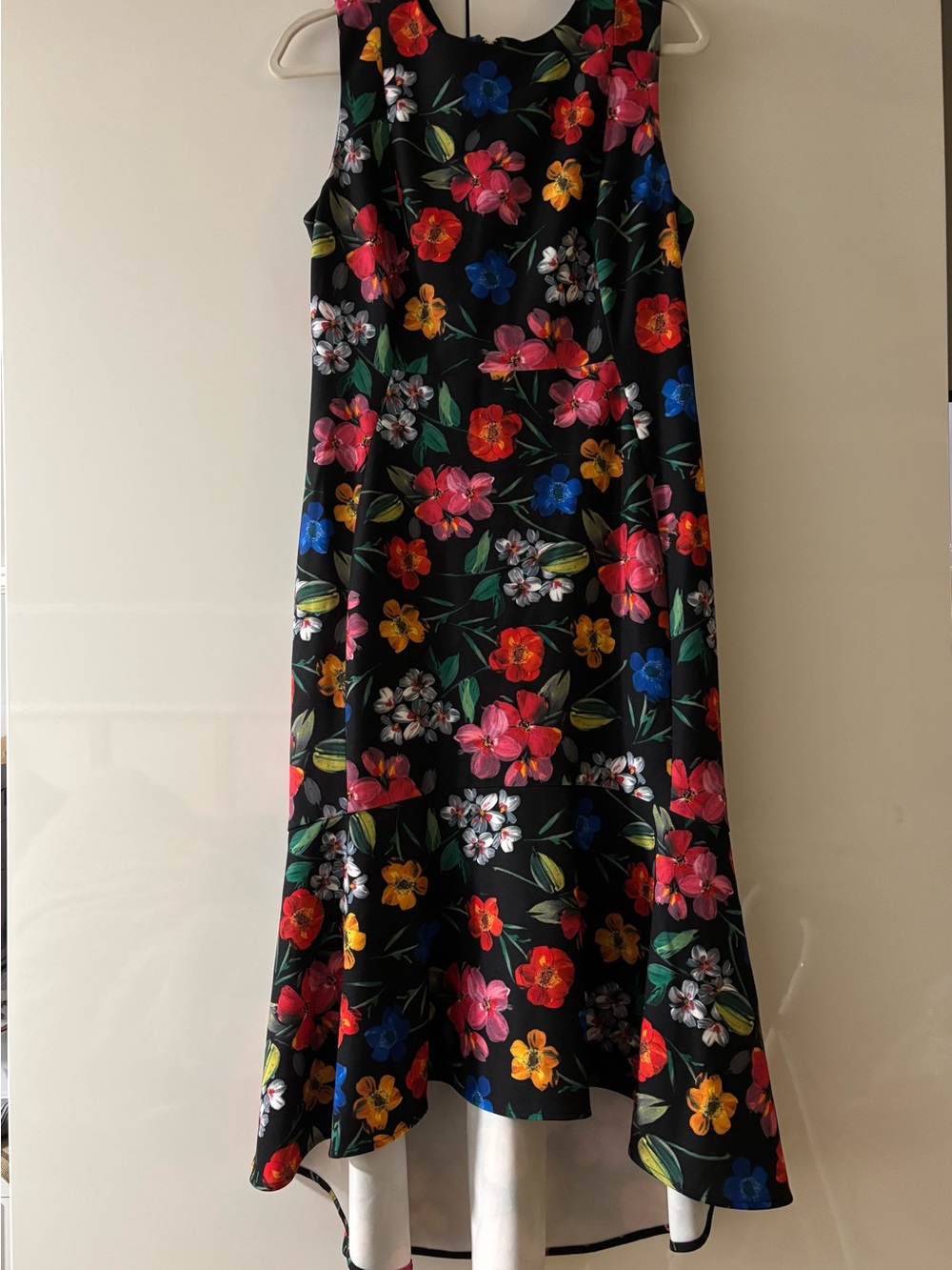 Black Floral High-Low Midi Dress